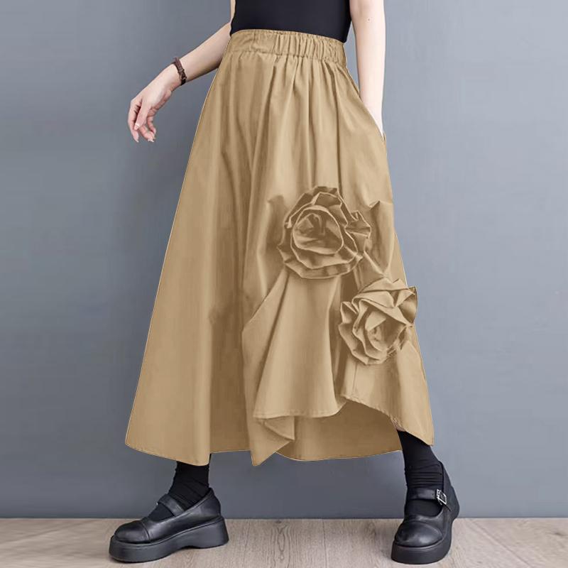 ZANZEA Kvinner Sommer Floral Ensfarge Løse A-linje skjørt