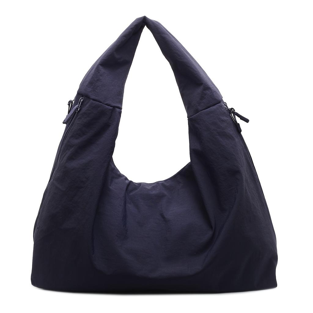 Chic Solid Color Nyl Tote Bag with Multiple Zipper Pockets, Casual Handbag Shoulder Bags for Women College, Work, Everyday Us