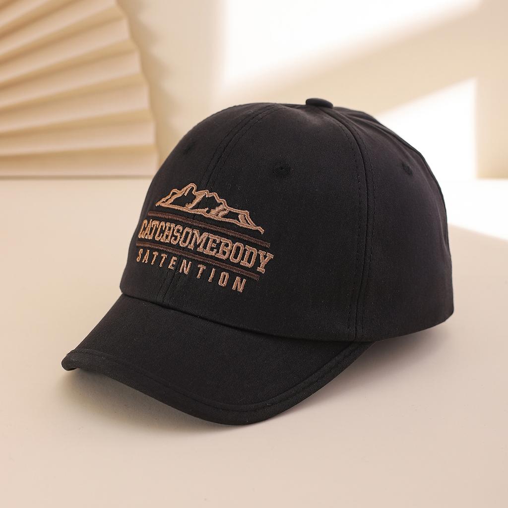 Fashion Embroidered Letter Patched Mountain Peak Short Brim Baseball Cap, Soft Top Adjustable Snapback Hat for Outdoor Cycling