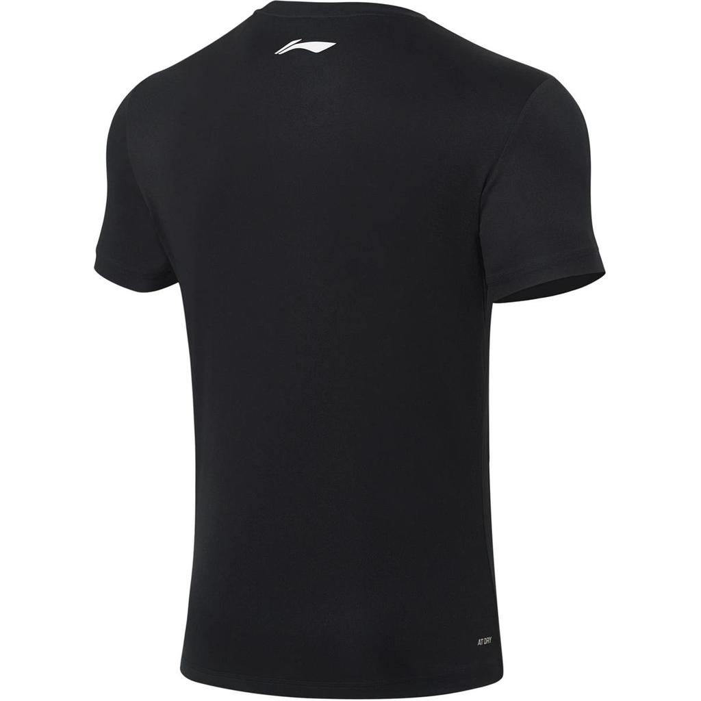 Li Ning Plain Character Graphic Print Round Neck Short Sleeve T-Shirt Men Tops Black AHSSB69-1