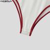 INCERUN Men Deep U Sleeveless Letter Print Fitted Playsuit Bodysuits Jumpsuits Underwear