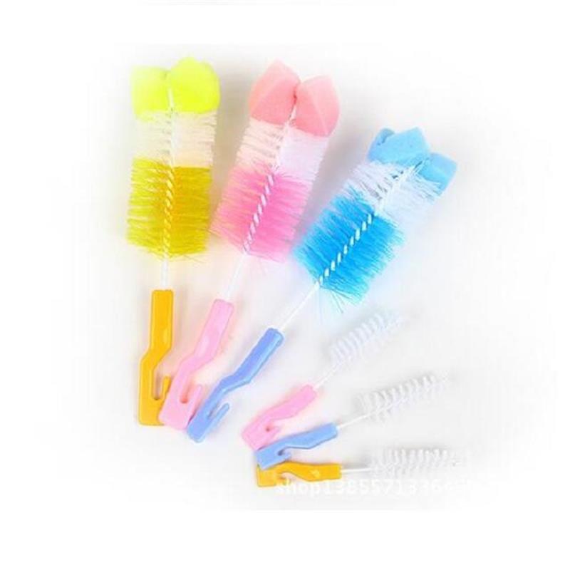 Large & Small Sponge Baby Bottle Brush Set with Nipple and Nylon Cleaning Brushes