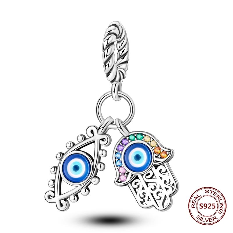 Teufelsaugen Anhänger 925 Kupfer Original Hand von Fatima Blauer Zirkon Kreuz Blaue Augen Charms Passend für Armband DIY Herstellung Zirkon Geschenk