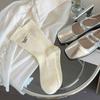 Female Spring and Autumn Pure Color AB Style Embroidery Bow All Build in The Tube Pile Pile Socks