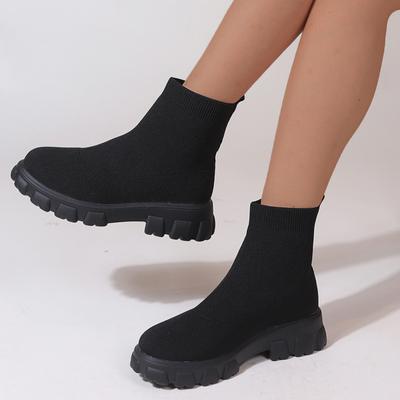 Bottines de marque pour femmes, chaussures décontractées légères pour femmes, bottes à semelles compensées à la mode, bottes à tricoter, bottes à plateforme à tube moyen d'hiver