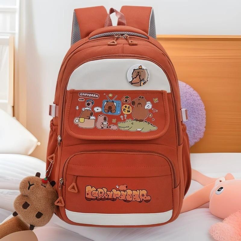 Capybara Cartoon Large Capacity Backpack With Breathable Water Resistant Oxford Fabric For Middle School Students