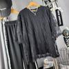 C S In The Room Double Layered NeT PaTTern Long Sleeve Round neCk T ShirT 2Color