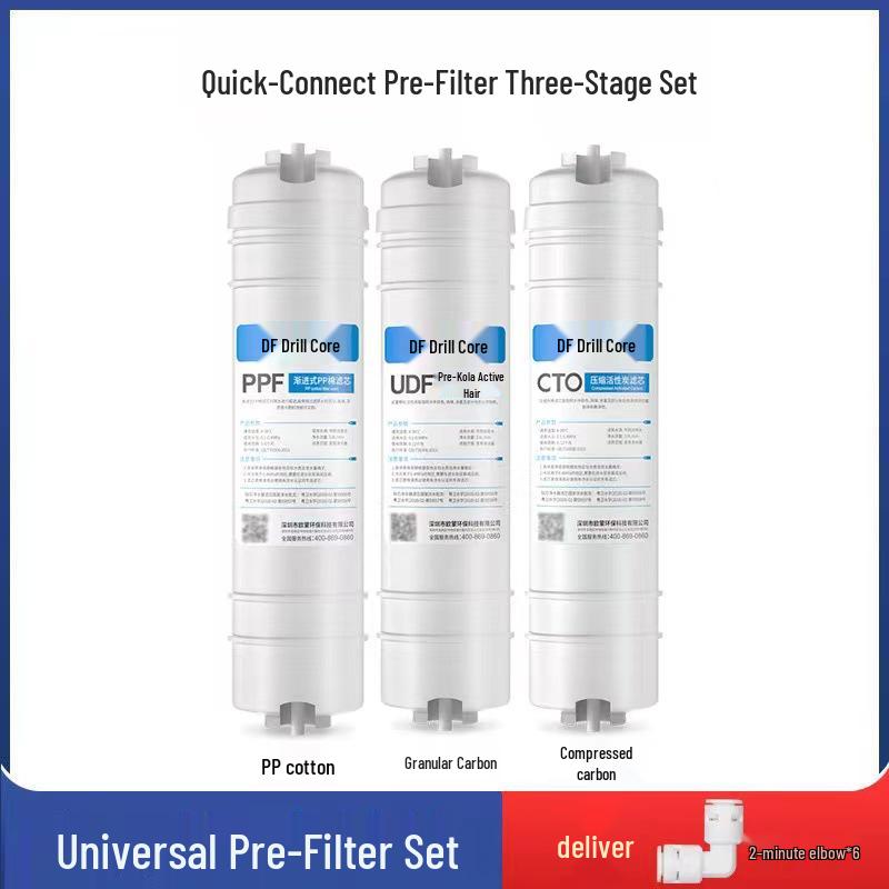 10-tommers femtrinns vannrenserfiltersett: Hurtigkobling PP Bomull, Granulert Karbon, Skalahemmer, Komprimert Karbon og RO-membran