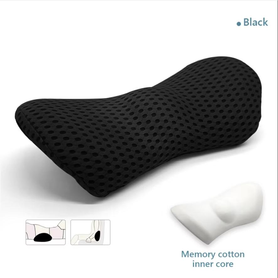 Ergonomic Memory Foam Lumbar Pillow for Back - Medium Soft Knit Fabric Cover, Removable, Ideal for Car Seat, Office Chair