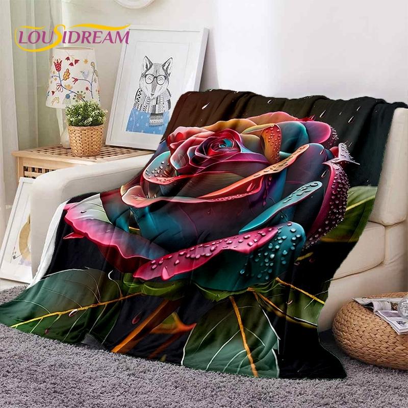 Mantas Suaves Románticas Nórdicas con Flores de Rosa 3D, Manta de Tiro para Mantener el Calor, Manta Cómoda para Picnic, Camas, Sofá, Dormitorio del Hogar, Regalo