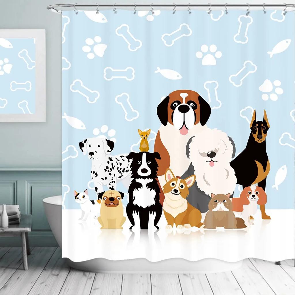 Funny Kids Shower Curtains For Bathroom Decor Corgi Cute Dog Riding Shark Nautical Ocean Boys Animal Hilarious Fabric Polyester