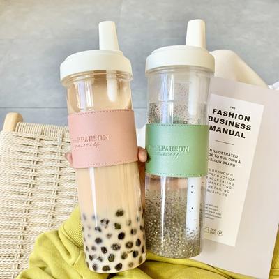 850ML Cute Pearl Milk Tea Straw Plastic Water Bottle With Cup Cover Women Large Capacity Juice Boba Milk Tea Cup Drop-proof