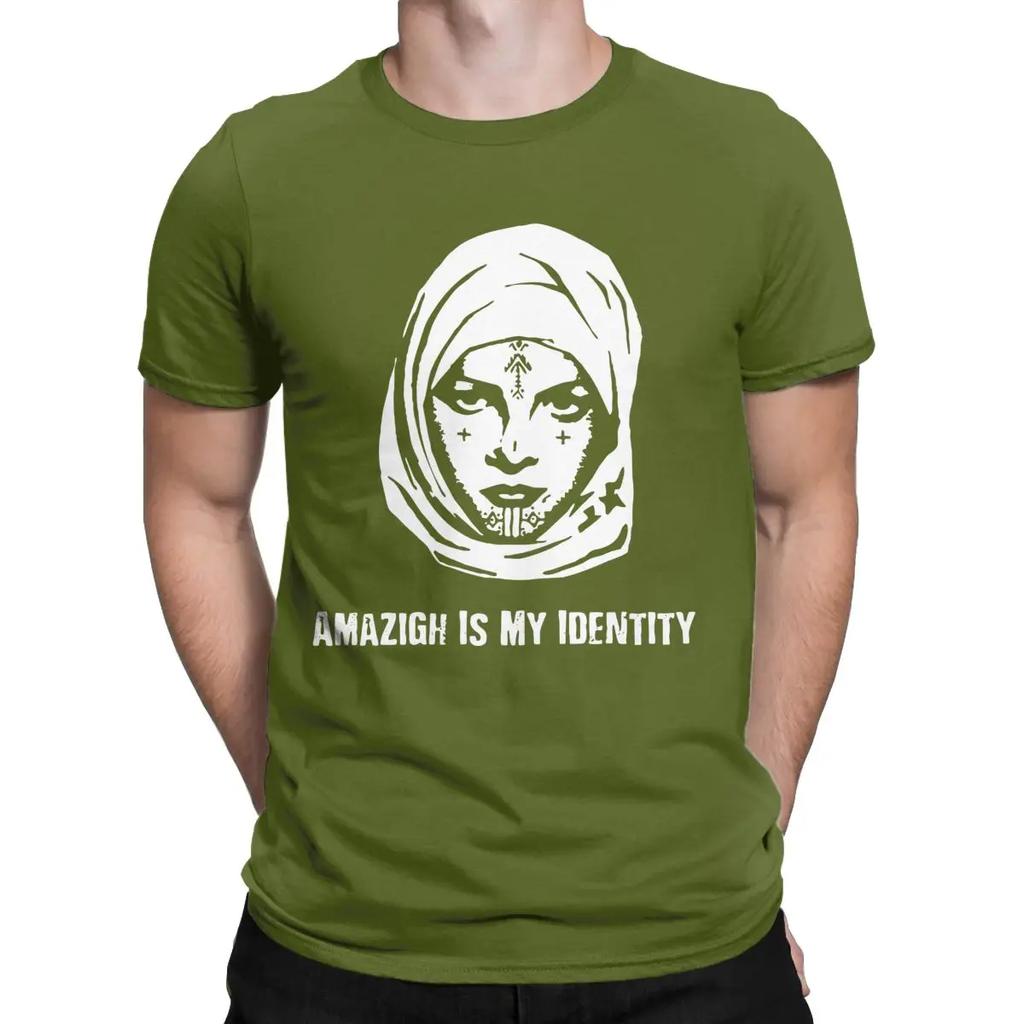 Summer Harajuku Amazigh Is My Identity Men's Berber Face with Tattoos Casual Tees Short Sleeve O Neck T-Shirt Pure Cotton Summer