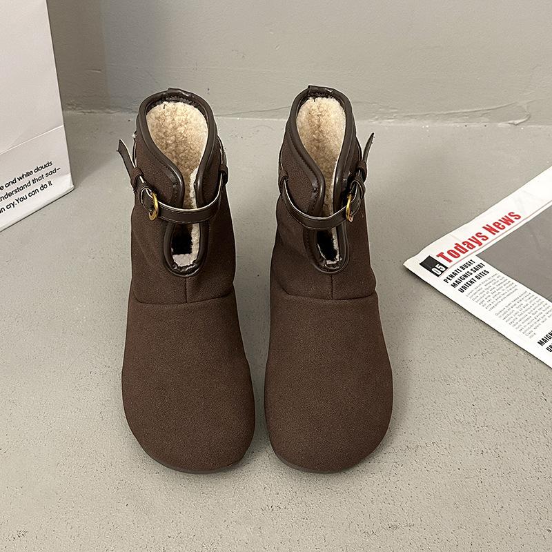 

Women s Vintage Lightweight Chunky Sole Winter Insulated Fleece-Lined Snow Boots Slip-Resistant Casual Sporty Suede Cotton Boots 40 темно-коричневого