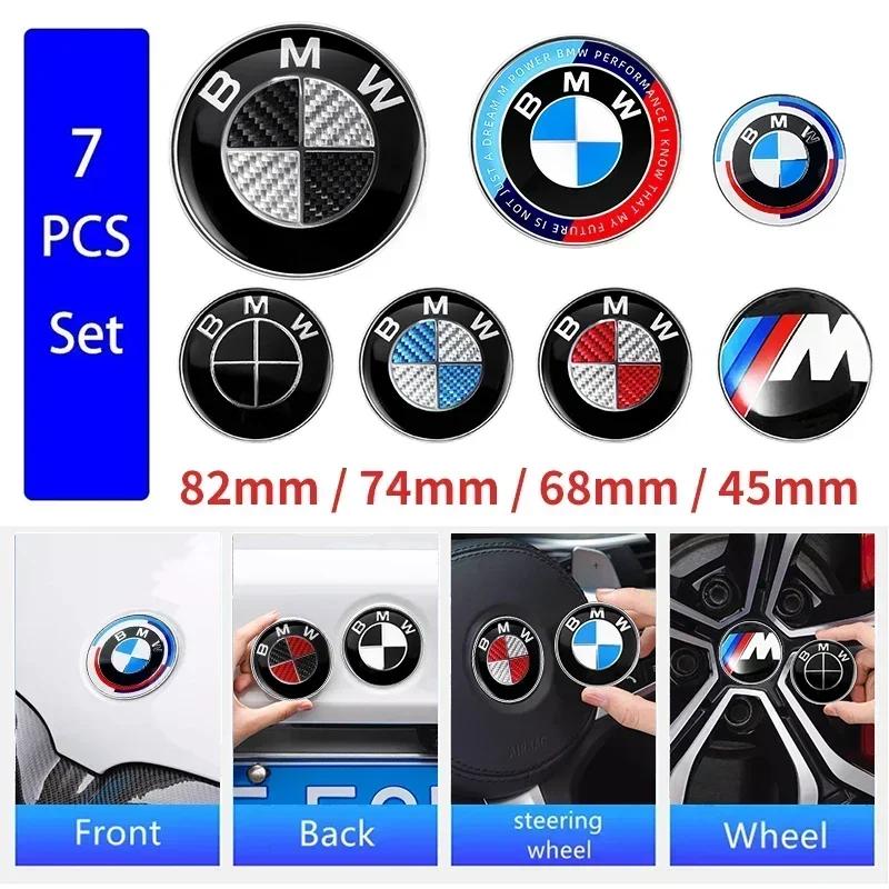 7 Pezzi Emblema Cofano Anteriore Auto Logo 50° Anniversario 82mm + Distintivo Posteriore 74mm + Coprimozzo Ruota 68mm Copertura Decorativa Styling per BMW M