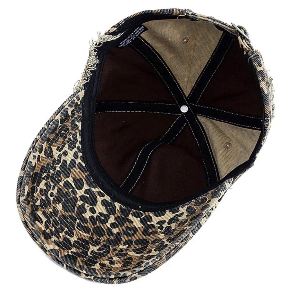 New Style Women's Vintage Distressed Baseball Cap Leopard Print Ripped Sun Hat Casual Streetwear Outdoor Cap