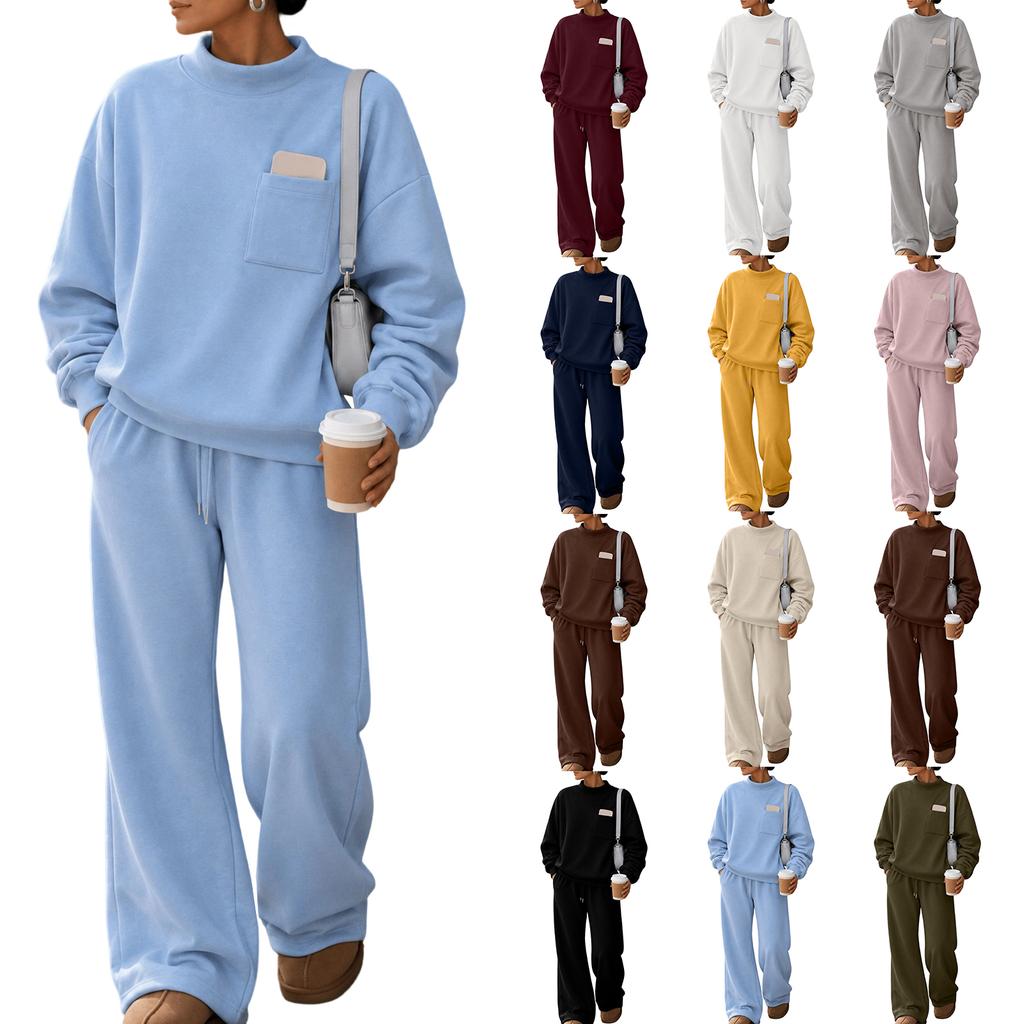 Women's Stylish Casual Long Sleeve Color 2 Piece Sweatsuit Set for Everyday Wear