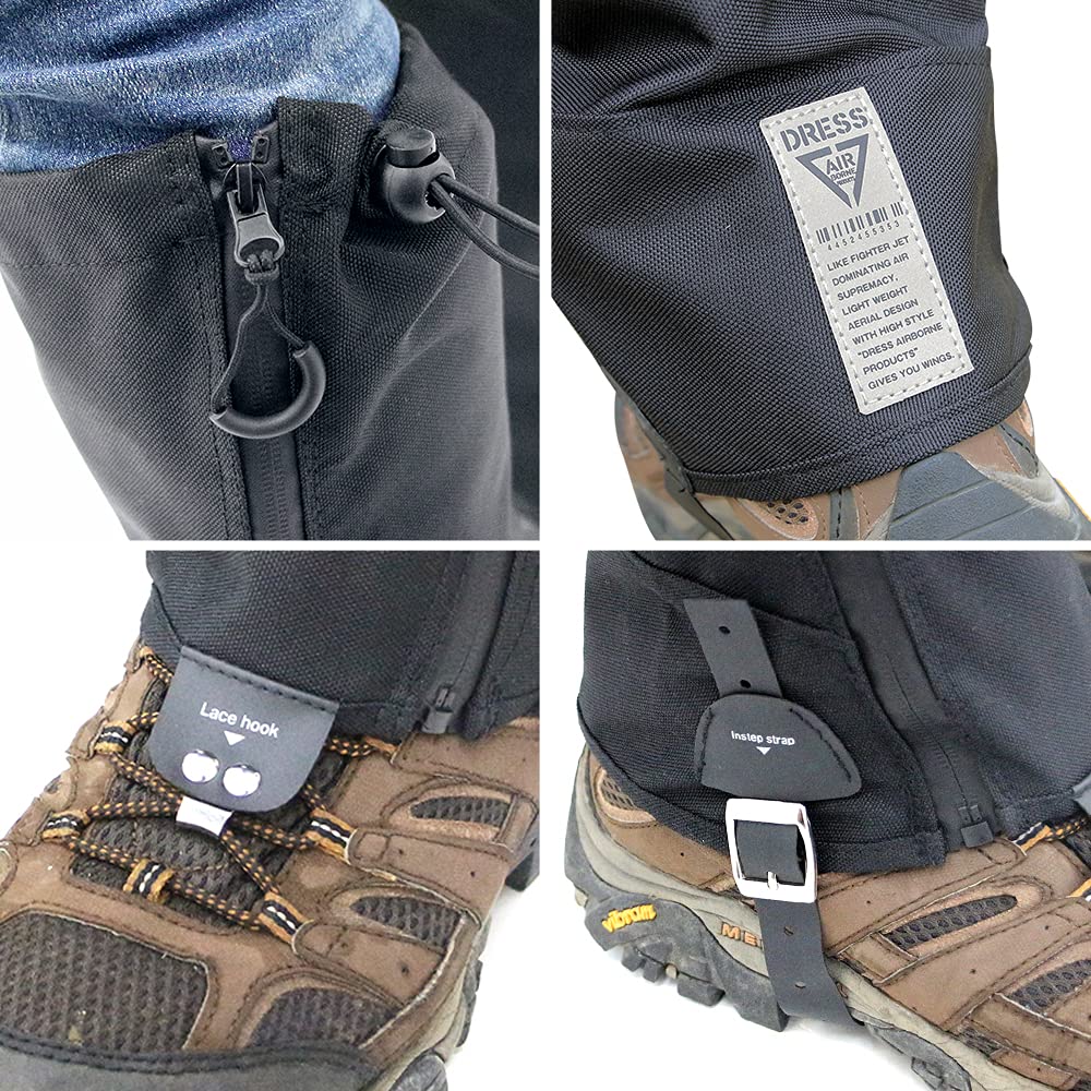 DRESS Airborne Gaiters Outdoor Mud Sand Gravel Boots [S-M] Black, Hiking, Fishing, Activities, Protection, Work, Protection, Protection, Rain, Snow,