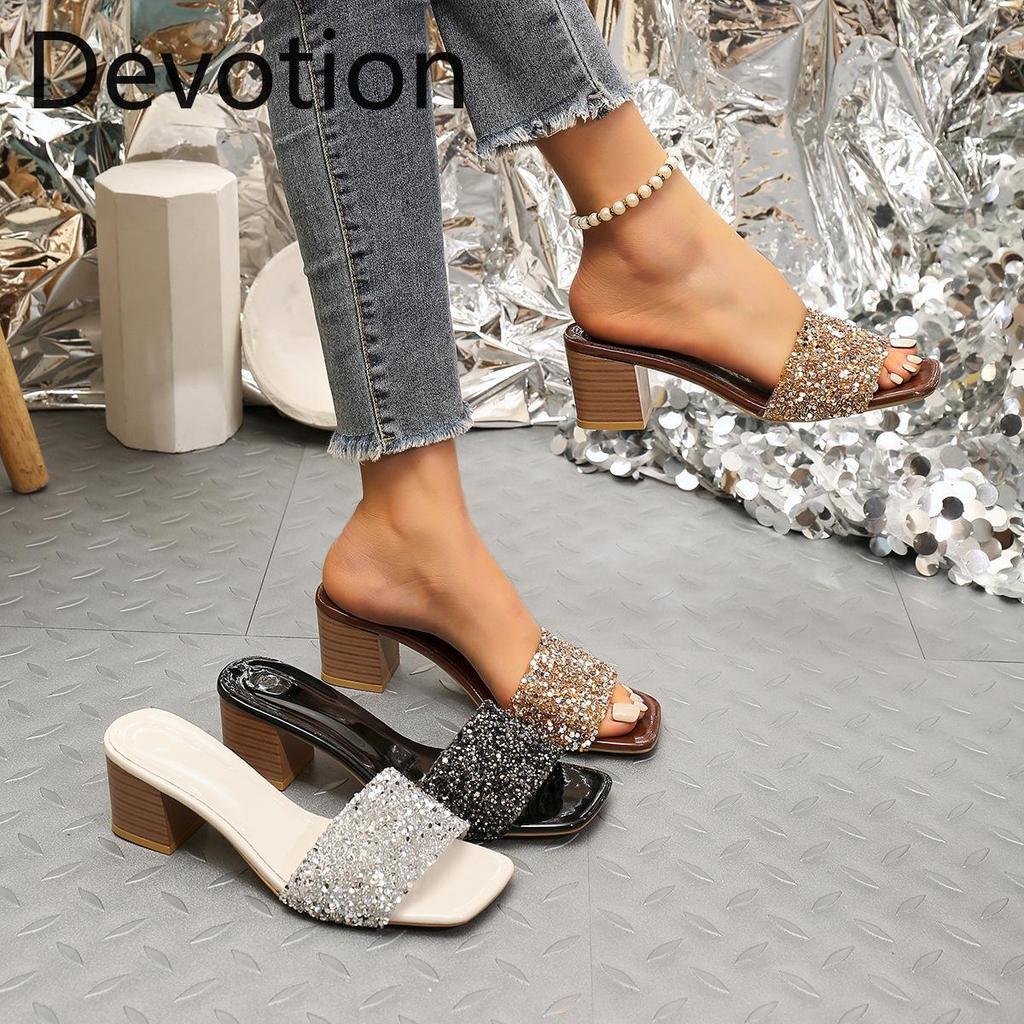 New Style Women's Shoes - Transparent High-heeled Thick-soled Slippers Devotion