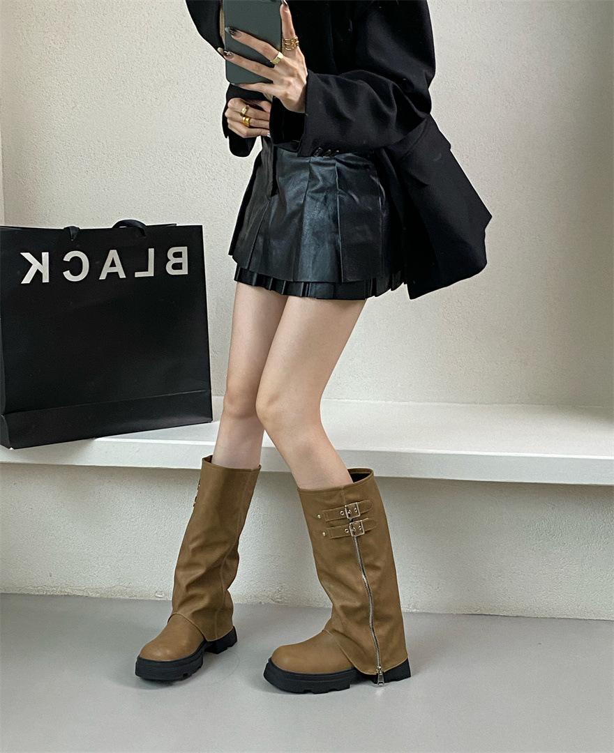 

Fat mm thick legs fried street boots women s thick soles increase height but knee boots small trousers muffin bottom knight boots 40 хаки