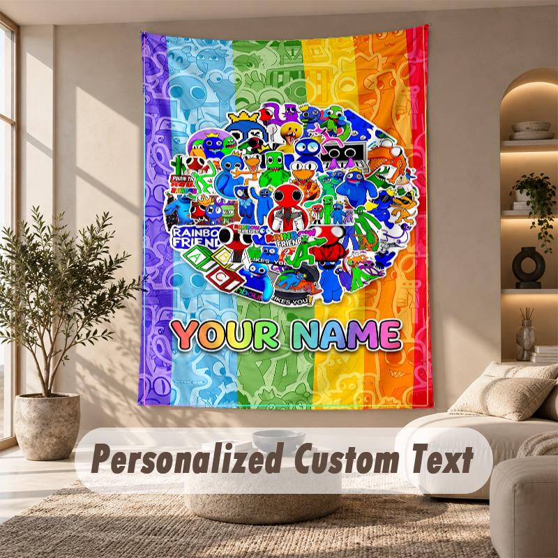 Rainbow Friends Tapestry, Personalized Custom Text, Wall Hanging Tapestry For Living Room Home Wall Decor