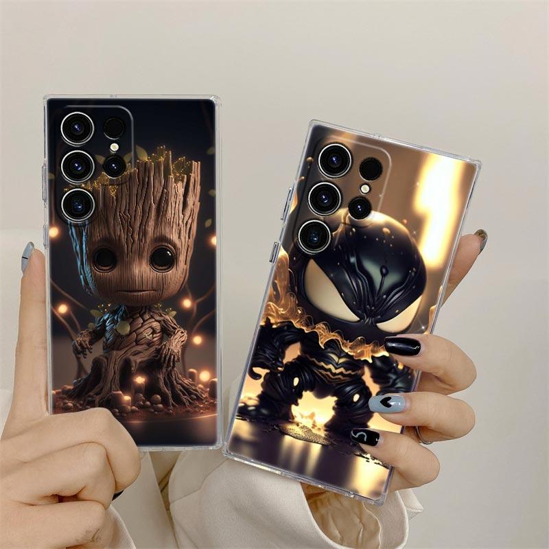 Baby Cute Marvel Venom Groot Silicone Case For Samsung Galaxy S26 S25 Ultra S24 S22 S26 Plus S20 S23 S21 S25 FE 5G Clear Cover
