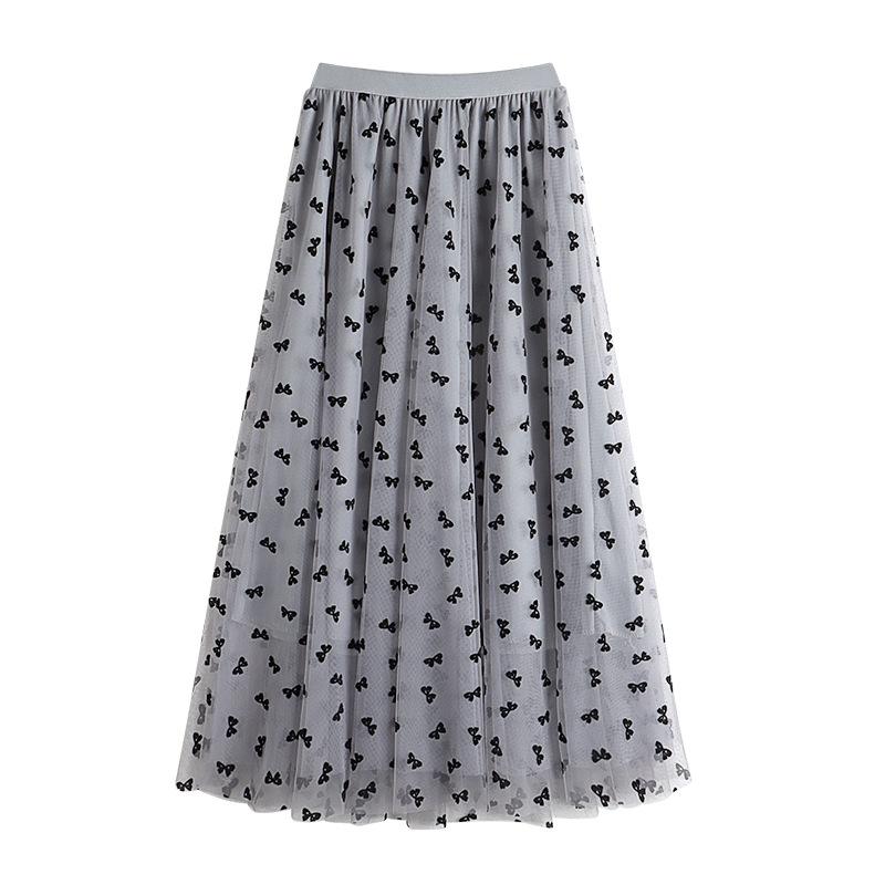 

Новая женская сетчатая эластичная юбка, пляжная весна-лето, корейская модная длинная плиссированная юбка с высокой талией, тюлевые юбки с принтом free size серый
