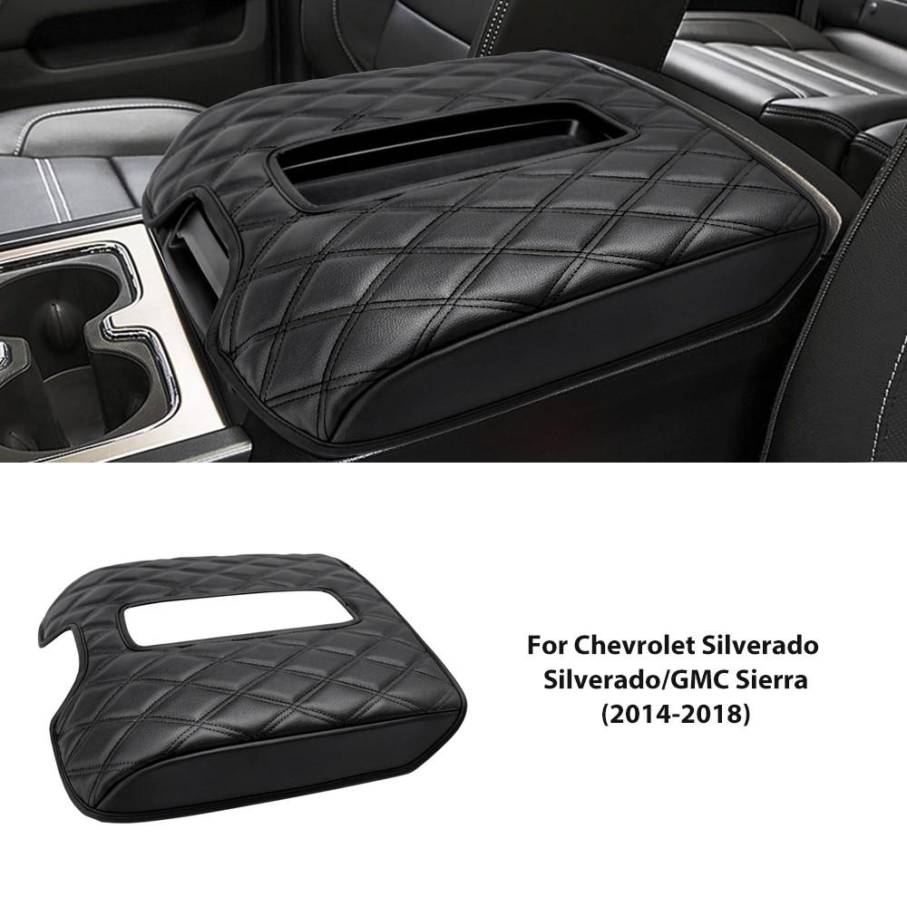 Black Plaid Center Console Armrest Cover for Chevrolet Silverado GMC Sierra 2014-2018 Interior Moulding