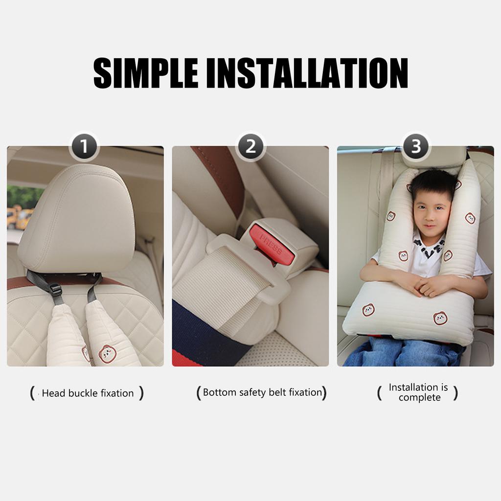 Car Travel Cushions Easy to Clean Soft Car Headrest Pillow Embroidered Animal Pattern Pillow Suitable for Kids & Adults