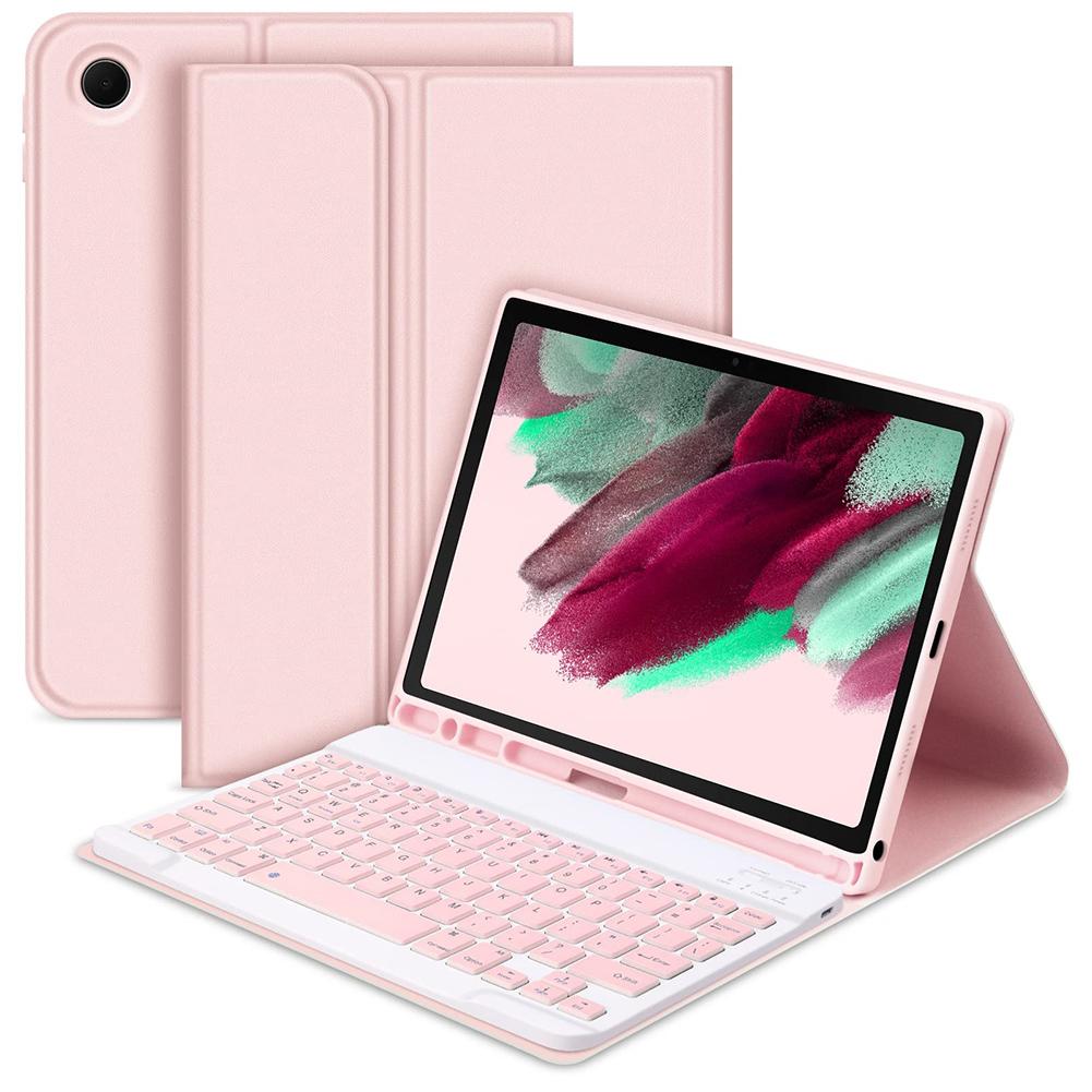 

Чехол для Samsung Galaxy Tab A9+ 11 дюймов с клавиатурой, совместимой с Bluetooth, чехол с функцией автоматического отключения/пробуждения, кожаный чехол-книжка розовый