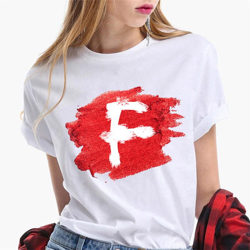 Women T Shirt Harajuku Summer 26 Alphabet K Print Woman Tee Tops Casual 90S Tshirt Femme Fashion Female T-Shirt