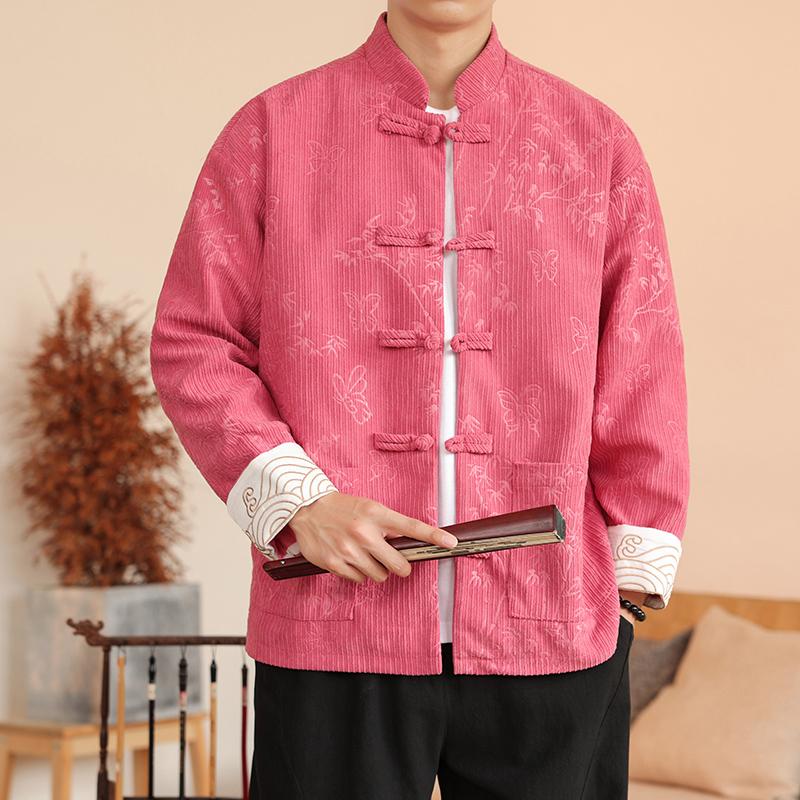2025 Autumn Men Corduroy Tang Suit Men Chinese Traditional Red Coats Kung Fu Coat Male Festival New Year Retro Jacket Shirts