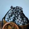 IELGY Fragrant Cloud Yarn Wooden Handle Ring Bucket Bag, Handbag, Literary and Retro National Style Bag, Medieval Handbag