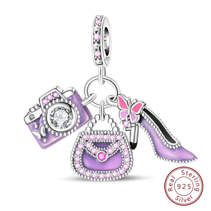 100% Copper Cute Little Bear Butterfly Flamingo Charms Beads Rose Princess Pendants Fit Diy Bracelets Jewelry Gifts