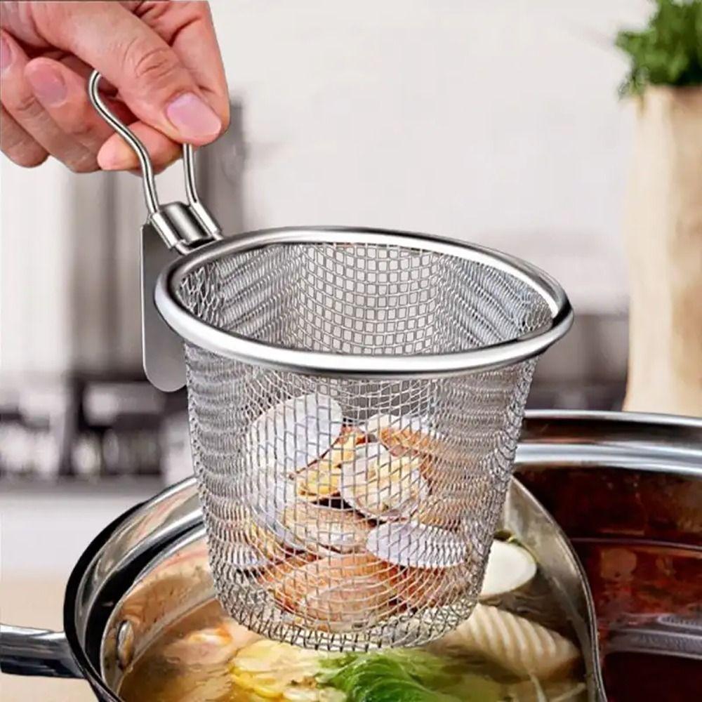 1Pcs Kitchen Tableware Mesh Strainer Spoon Long Handle Frying Filter Basket Hot Pot Strainer