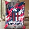 Custom Text Flannel Throw Blanket, Lightweight Cozy Bed Sofa BlanketBologna FC