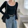 Early Autumn New Slim Long-sleeved T-shirt for Women's Collarbone Inner Bottoming Shirt Short Student Top
