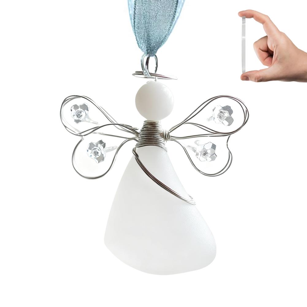 6 Colors Sea Glass Angel Xmas Tree Ornaments, 2D Flat Crystal Acrylic Angel Crafts Christmas Tree Hanging Ornament Holiday Decor