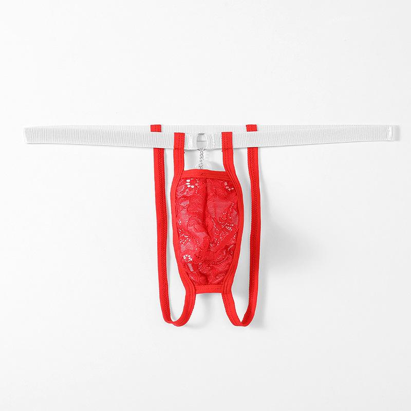 Sissy Lingerie Men'S Lace Penis Pouch Mini Panties Belt Hollow Safety Buckle T-Back Thong See Through Fetis Erotic Underwear