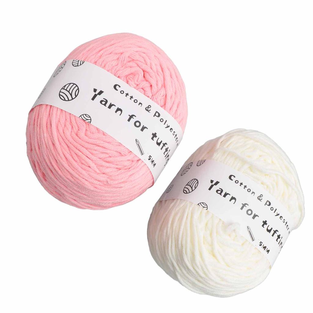 2 Rolls Tufting Yarn Milky White Pink 0.2in Wide Elastic Shrink Resistant Cotton Carpet Knitting Yarn for Handicraft DIY