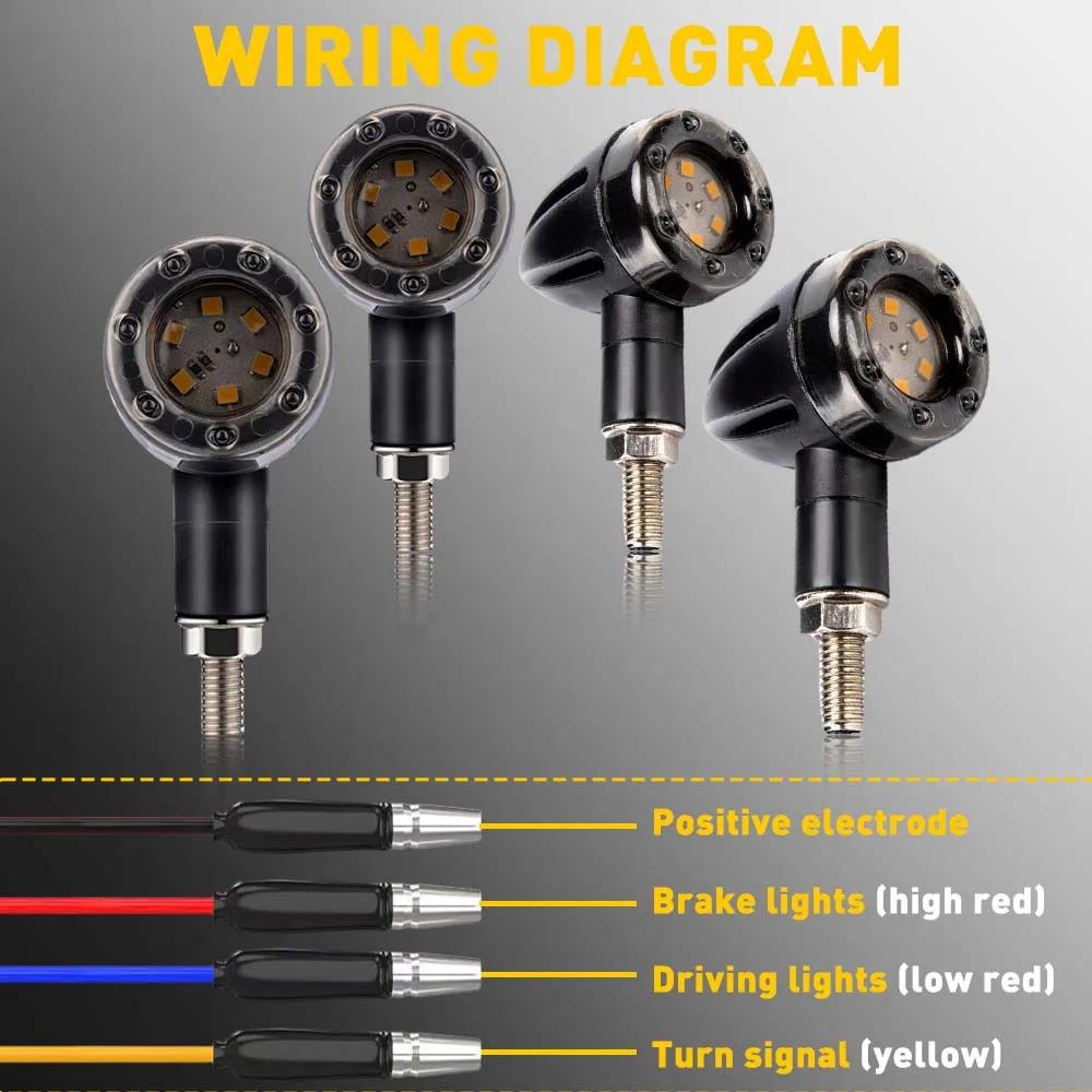 2/4Pcs 12V Universal Motorcycle LED Brake Turn Signal Tail Light Indicator Amber Red Running Lights for Rear Fender Mounting