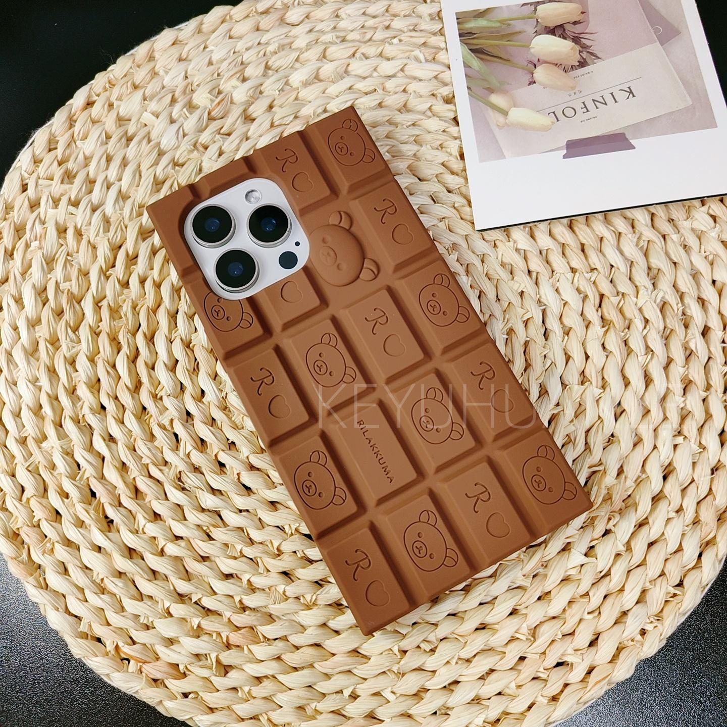 

For iPhone 16 15 14 13 12 11 Pro Max 16promax So Cute Wing Key Chain Cartoon Rilakkuma 3D Chocolate Case Cover For iPhone 16