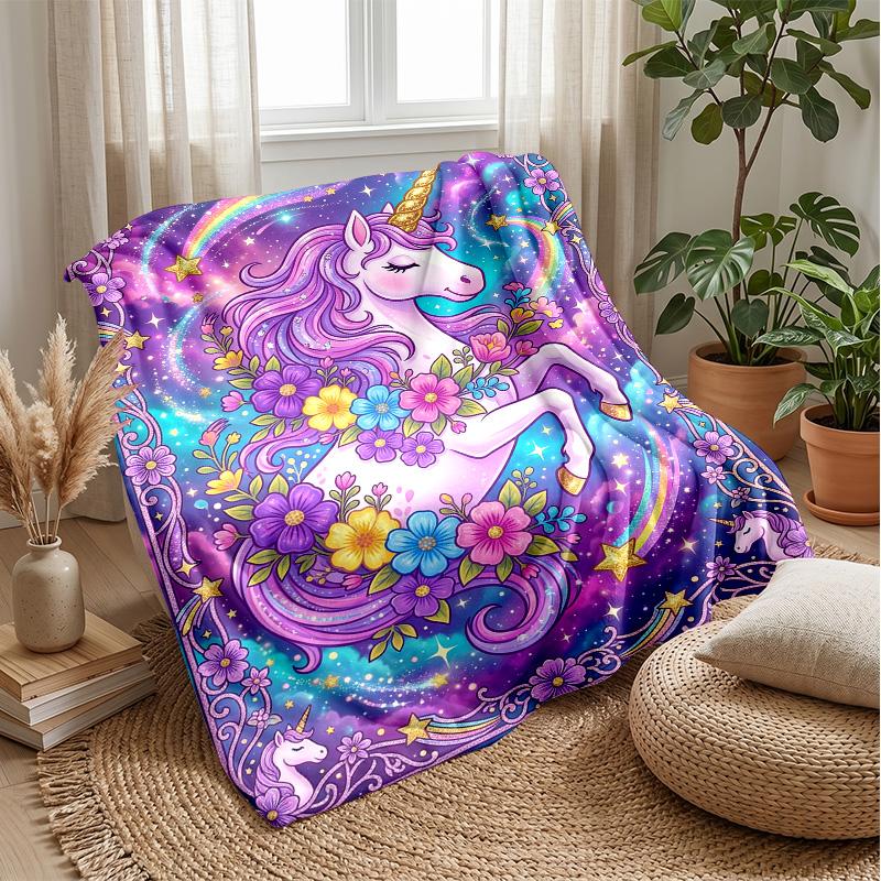 Fantasy Unicorn with Rainbow Theme Blanket Lightweight Warm Flannel Blanket Decorative Throw Blanket for Home Decoration