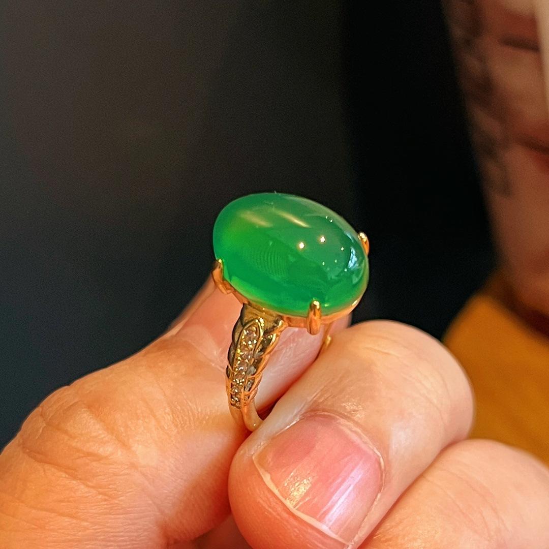 Full Of Green Yang Green Natural Agate Chrysoprase Ring Female Opening Micro-Inlay Real Shot Fidelity