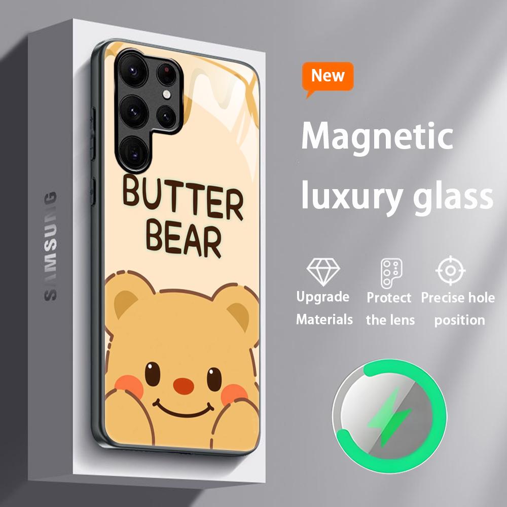 

Brand B-Butter Bear Cartoon Phone Case For Samsung S26 S25 S24 S23 S22 S21 S20 Plus Ultra Glass Magnetic Case Galaxy S25 FE