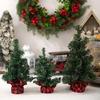 Tabletop Ornament Miniature Christmas Tree with Burlap Base Elegant Small Pine Tree Holiday Season Party Decoration