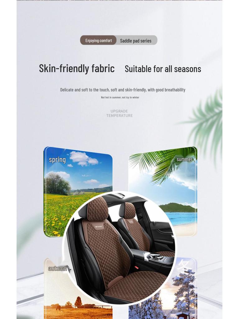 Breathable All-Season Linen Cotton Car Seat Cushion Cover, Universal Fit