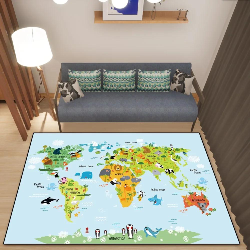 World Map Rug European and American Retro Dirty Resistant Easy Cleaning Flannel Carpet Living Room Bedroom Mat Home Decor New