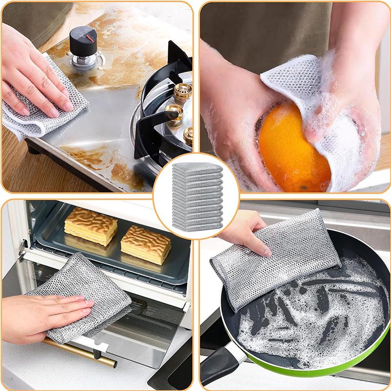 Double Layer Silver Steel Wool Dishwashing Scrubber Dishcloth