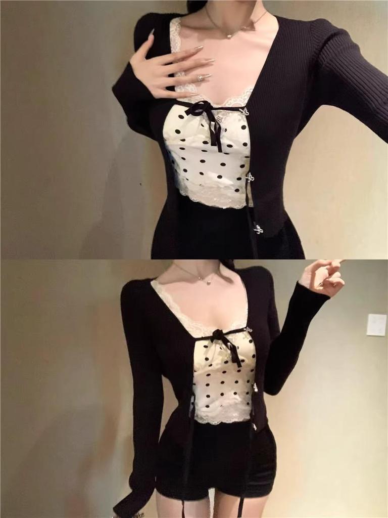 Women's French Polka Dot Lace Camisole - Summer Slim-Fit Sleeveless Top